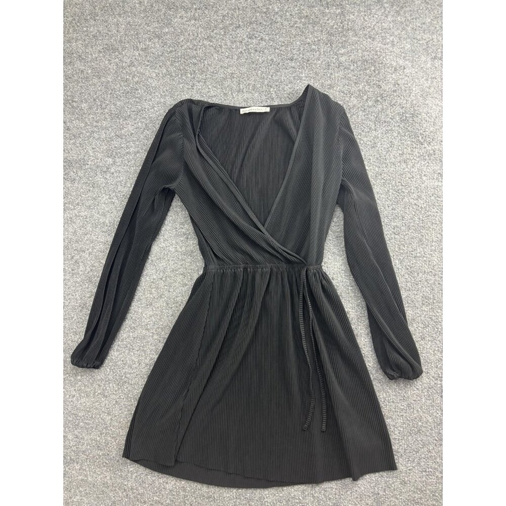 Abercrombie & Fitch Dress Womens XS Black Pleated Wrap V Neck Long Sleeve Mini